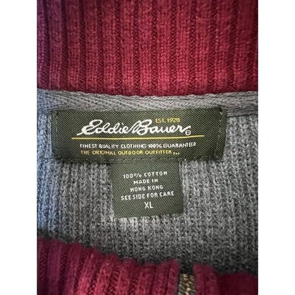 Eddie Bauer Mens Vintage Mock Neck 1/4 Zip Long Sleeve Pull Over Sweater Gray XL - Picture 5 of 9